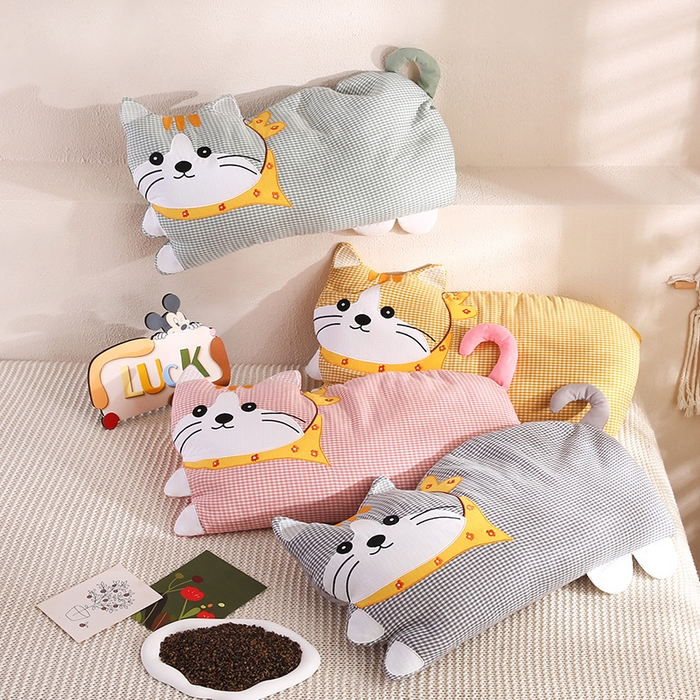 91家纺网 家纺一手货源 找家纺 蔻眠 可爱小羊-凉感丝凉豆豆猫肚记忆枕儿童枕芯学生护颈枕头 可爱小羊-橘红