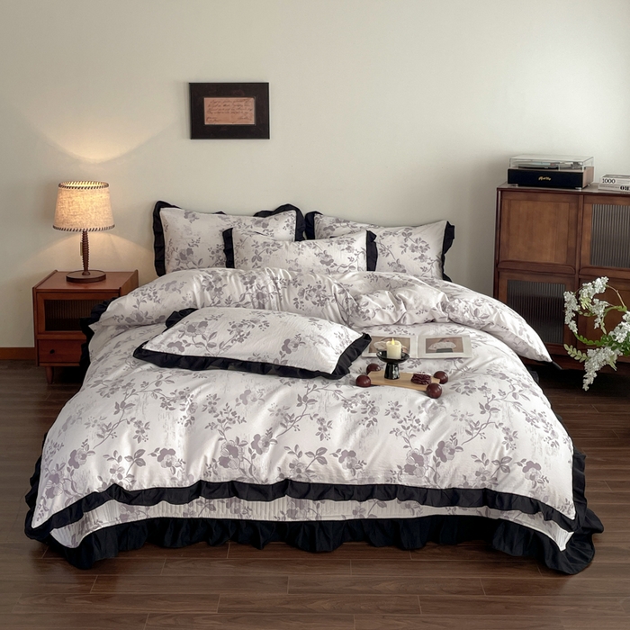 同田家纺 2026新款云感双层纱花边床盖四件套 床盖-紫影花