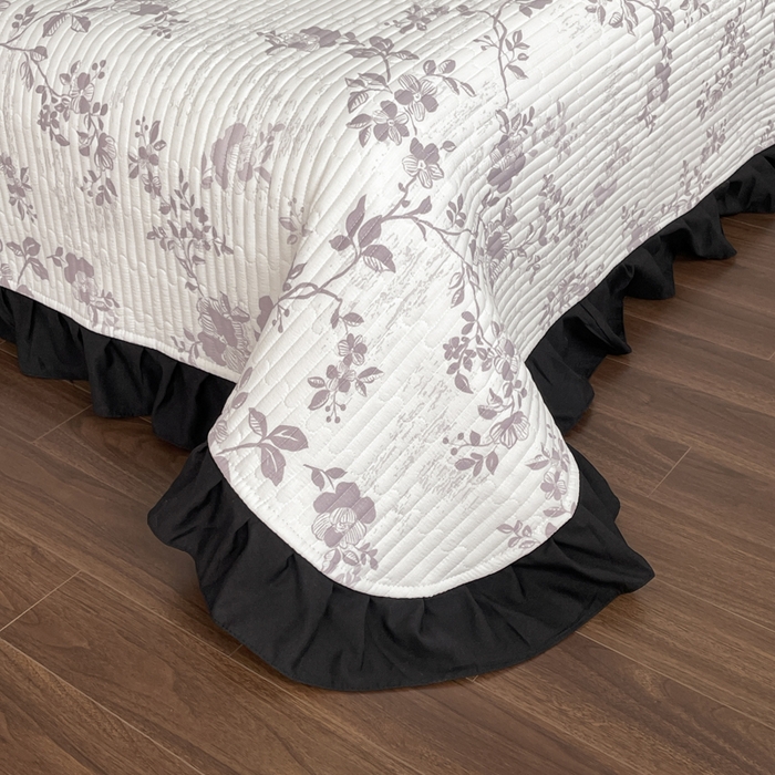 91家纺网 家纺一手货源 找家纺 同田家纺 2026新款云感双层纱花边床盖四件套 床盖-紫影花