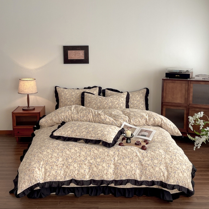 同田家纺 2026新款云感双层纱花边床盖四件套 床盖-紫韵白