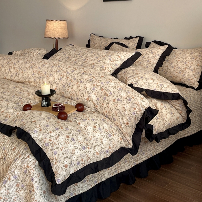 91家纺网 家纺一手货源 找家纺 同田家纺 2026新款云感双层纱花边床盖四件套 床盖-紫韵白