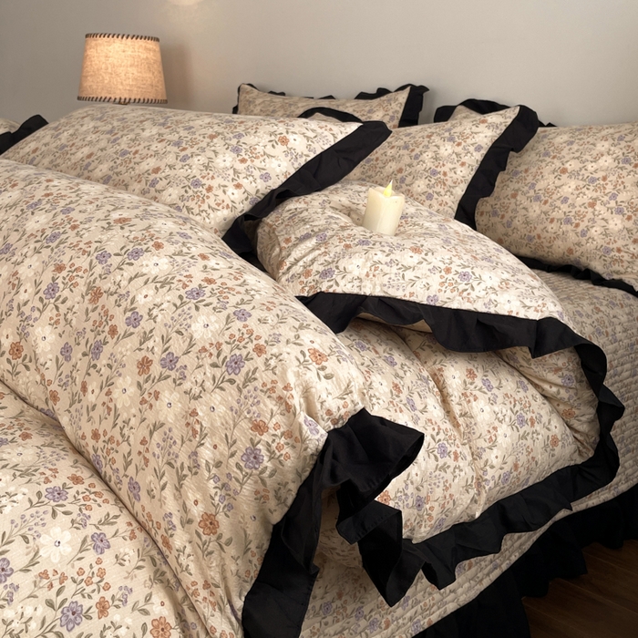 91家纺网 家纺一手货源 找家纺 同田家纺 2026新款云感双层纱花边床盖四件套 床盖-紫韵白