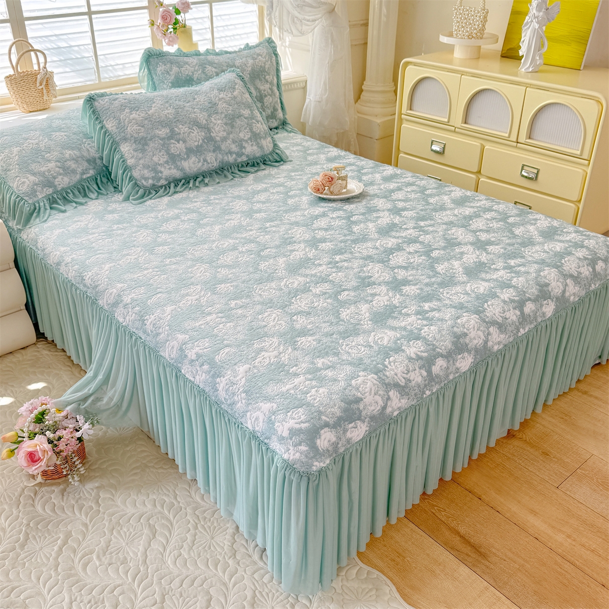 （总）绒棉世家 2026新款高克重PE聚乙中分子提花刺绣法式花边凉感软席