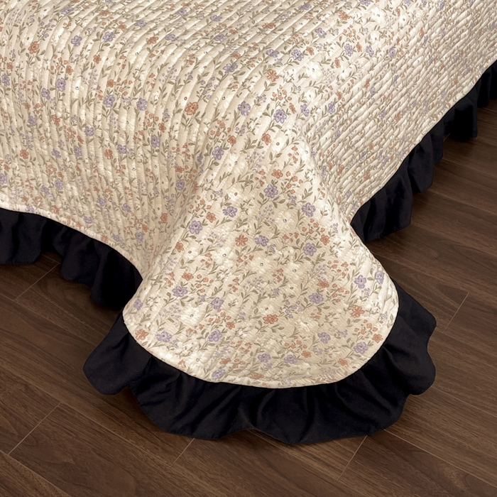 91家纺网 家纺一手货源 找家纺 同田家纺 2026新款云感双层纱花边床盖四件套 床盖-紫韵白