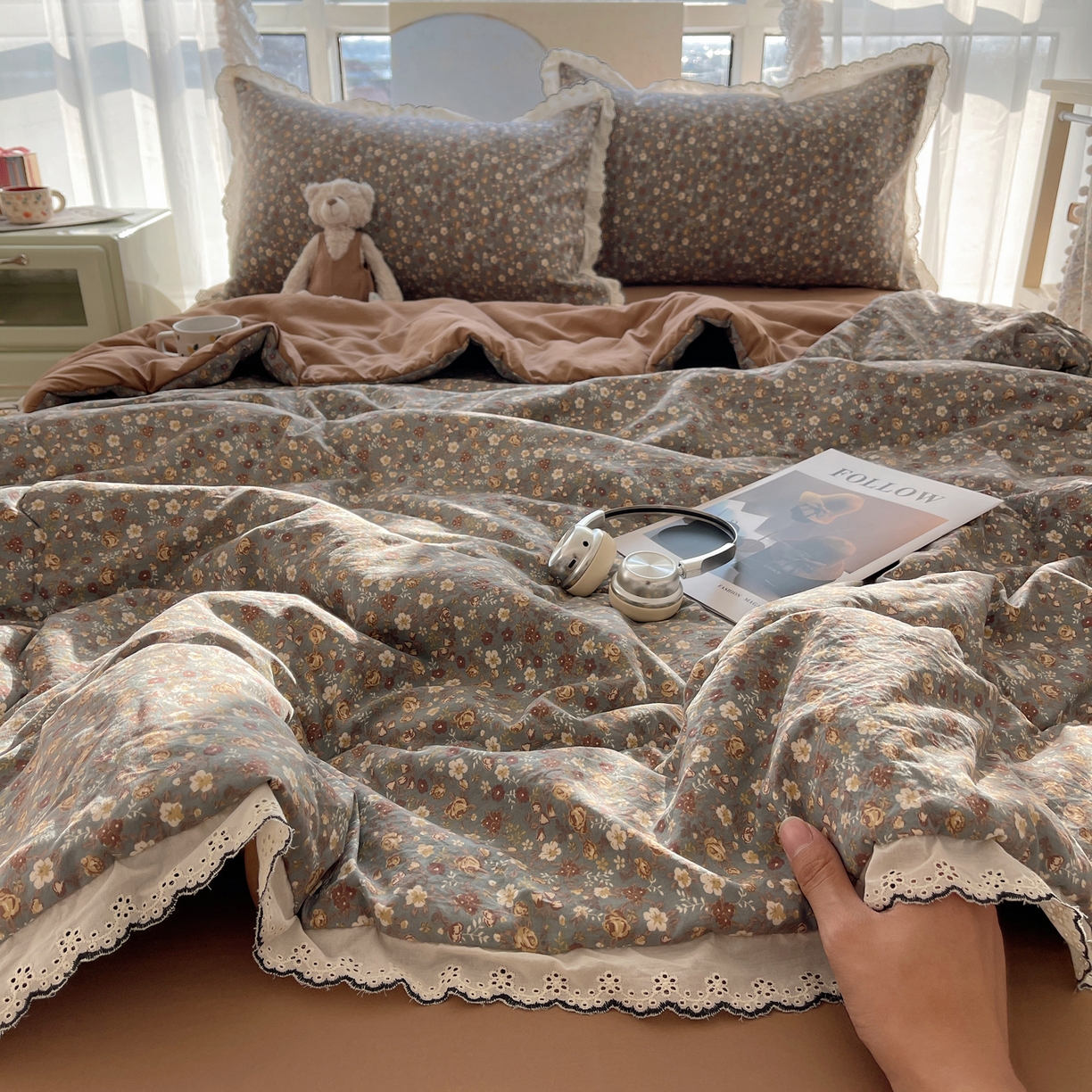 91家纺网 家纺一手货源 找家纺 （总）宝士康家纺 2026新款10A抗菌全棉黑色花边云朵棉单夏被/夏被四件套