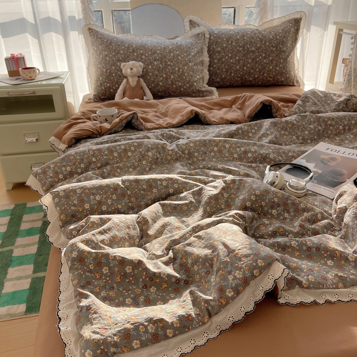 91家纺网 家纺一手货源 找家纺 （总）宝士康家纺 2026新款10A抗菌全棉黑色花边云朵棉单夏被/夏被四件套