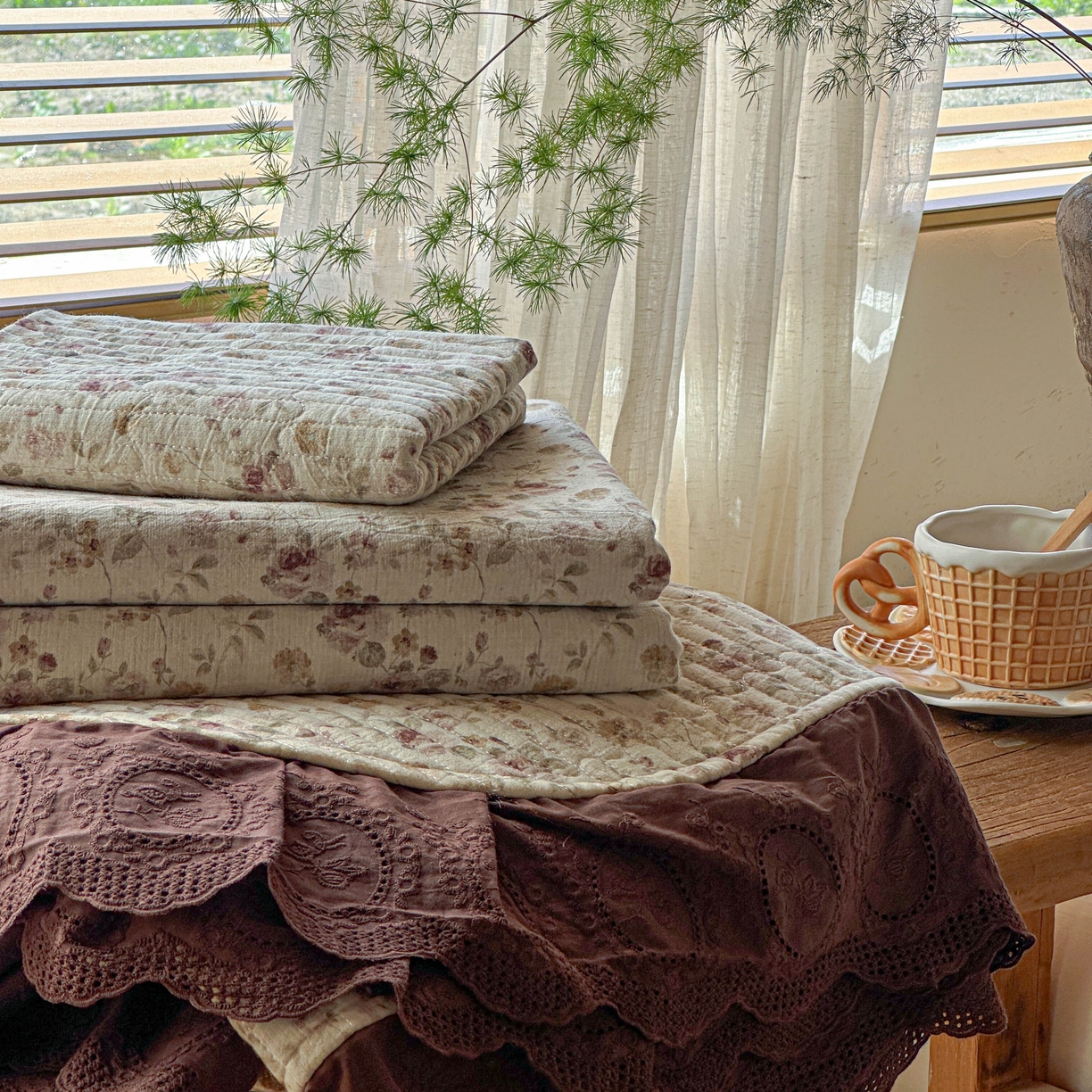 91家纺网 家纺一手货源 找家纺 孑寐家纺 2026新款亲肤舒适全棉棉麻床盖四件套 春日絮语