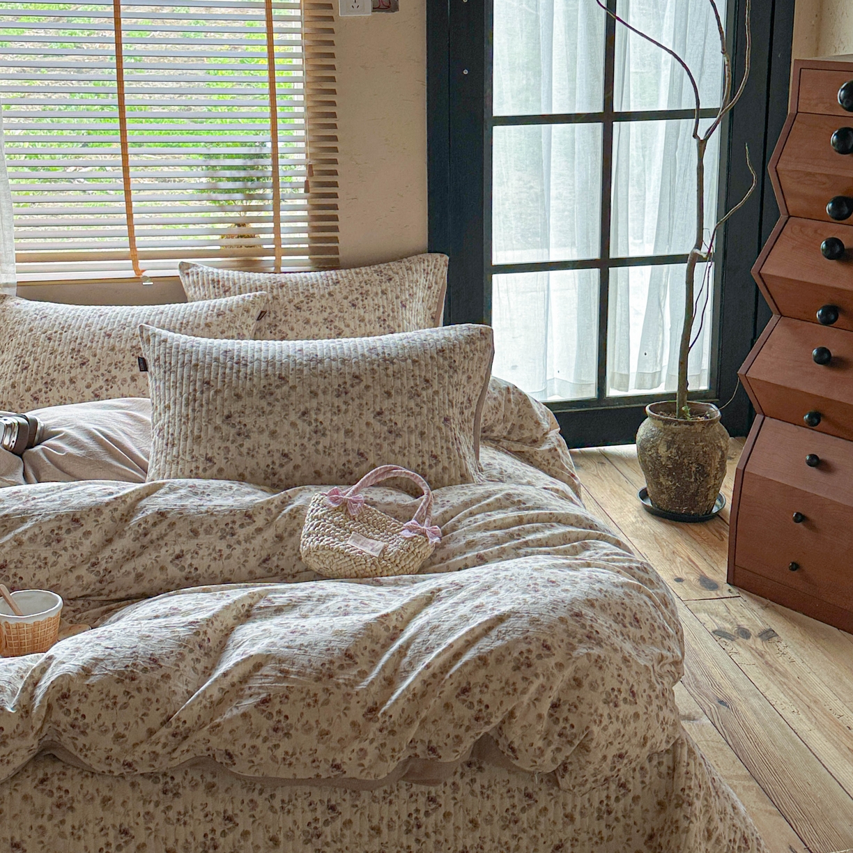 91家纺网 家纺一手货源 找家纺 孑寐家纺 2026新款亲肤舒适全棉棉麻床盖四件套 春日絮语