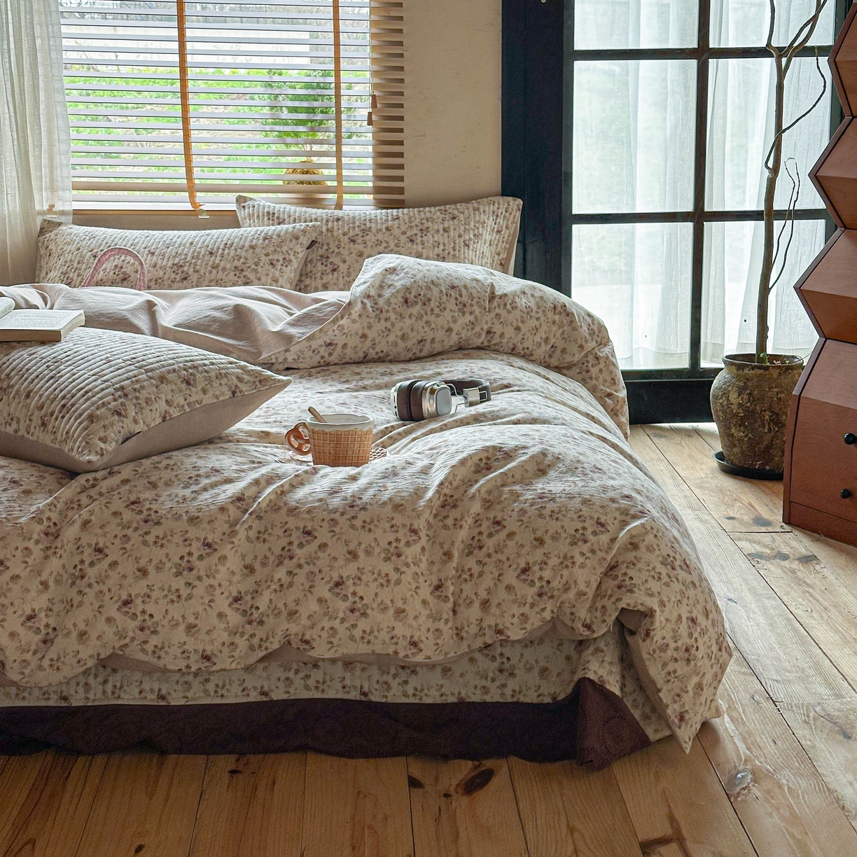 91家纺网 家纺一手货源 找家纺 孑寐家纺 2026新款亲肤舒适全棉棉麻床盖四件套 春日絮语