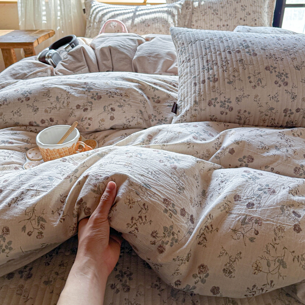 91家纺网 家纺一手货源 找家纺 孑寐家纺 2026新款亲肤舒适全棉棉麻床盖四件套 红唇之吻