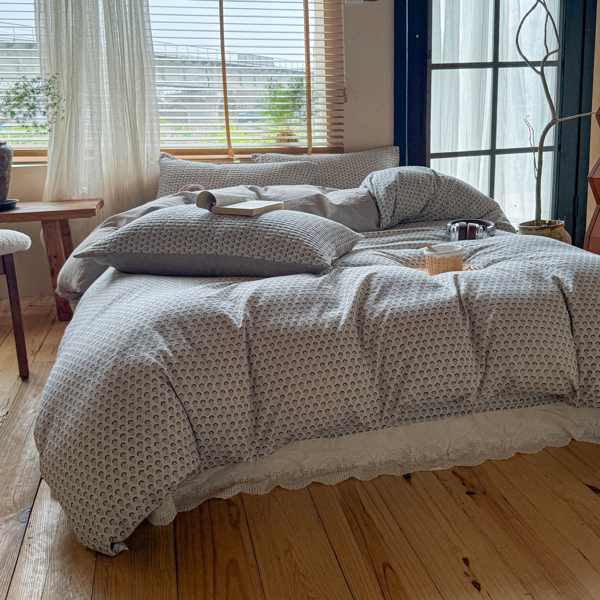 91家纺网 家纺一手货源 找家纺 孑寐家纺 2026新款亲肤舒适全棉棉麻床盖四件套 花里行间