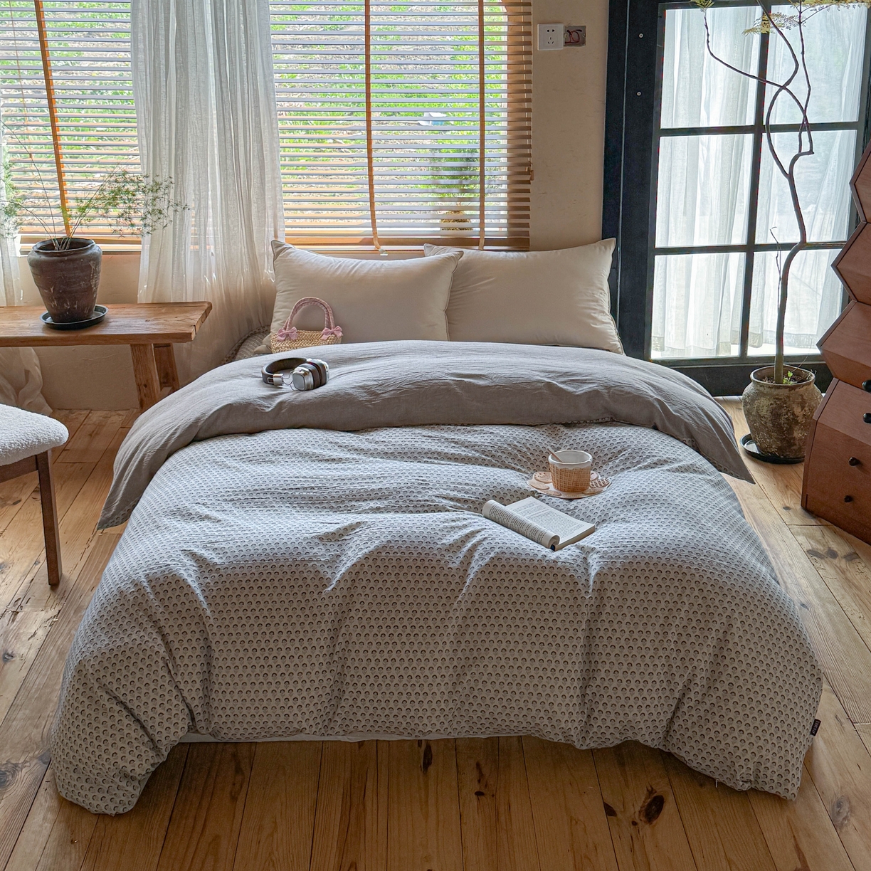 91家纺网 家纺一手货源 找家纺 孑寐家纺 2026新款亲肤舒适全棉棉麻床盖四件套 花里行间