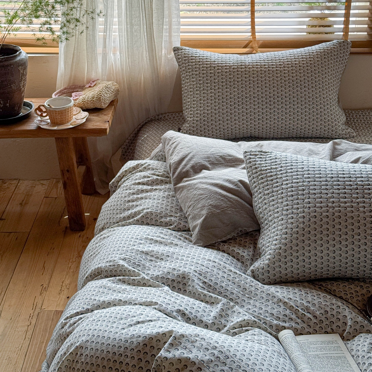 91家纺网 家纺一手货源 找家纺 孑寐家纺 2026新款亲肤舒适全棉棉麻床盖四件套 花里行间