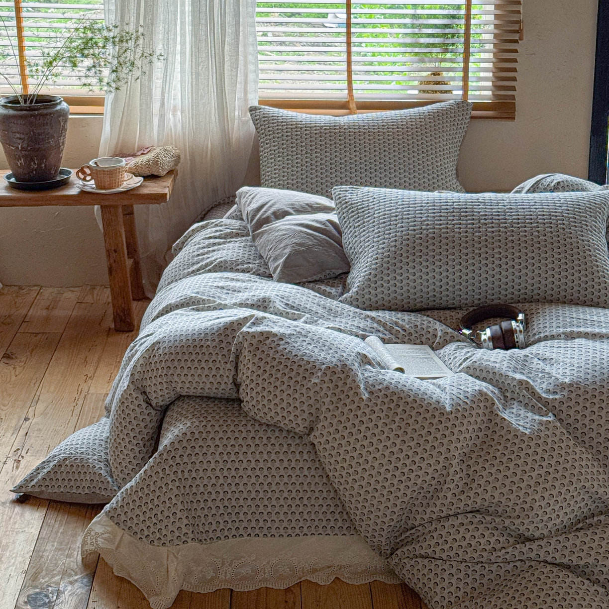 91家纺网 家纺一手货源 找家纺 孑寐家纺 2026新款亲肤舒适全棉棉麻床盖四件套 花里行间