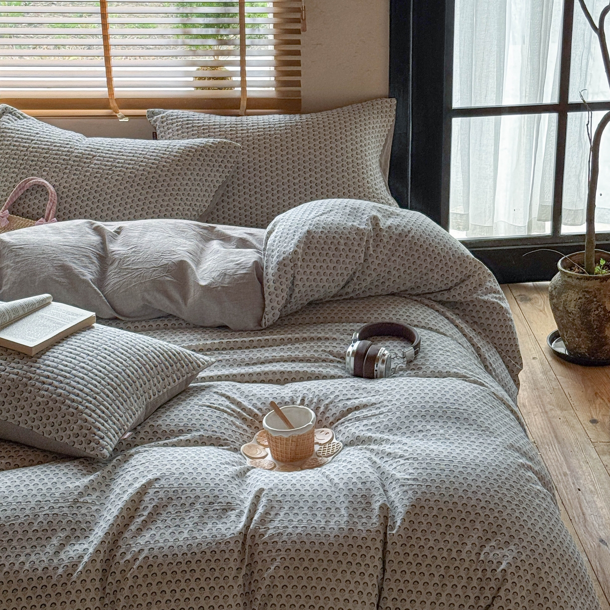 91家纺网 家纺一手货源 找家纺 孑寐家纺 2026新款亲肤舒适全棉棉麻床盖四件套 花里行间