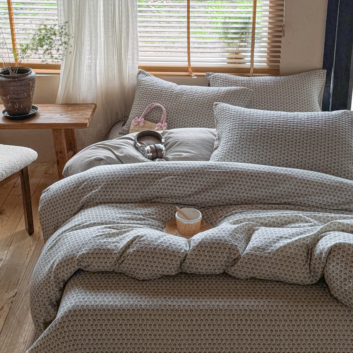 91家纺网 家纺一手货源 找家纺 孑寐家纺 2026新款亲肤舒适全棉棉麻床盖四件套 花里行间