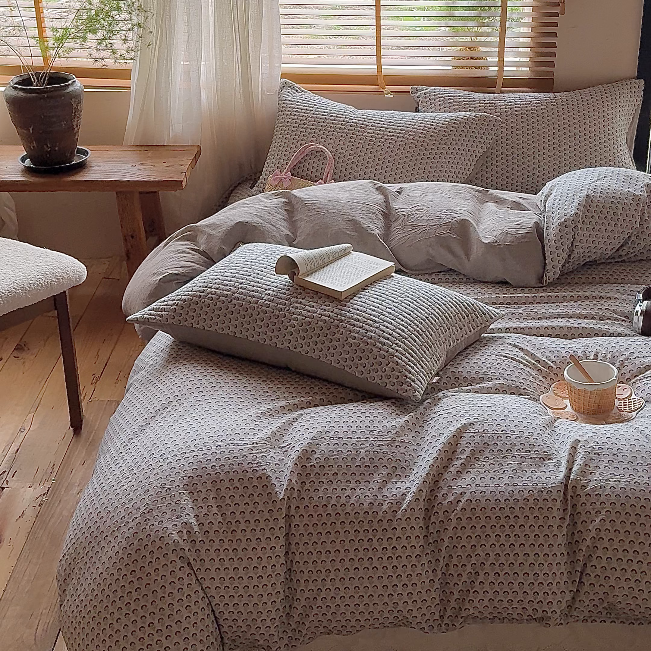 91家纺网 家纺一手货源 找家纺 孑寐家纺 2026新款亲肤舒适全棉棉麻床盖四件套 花里行间