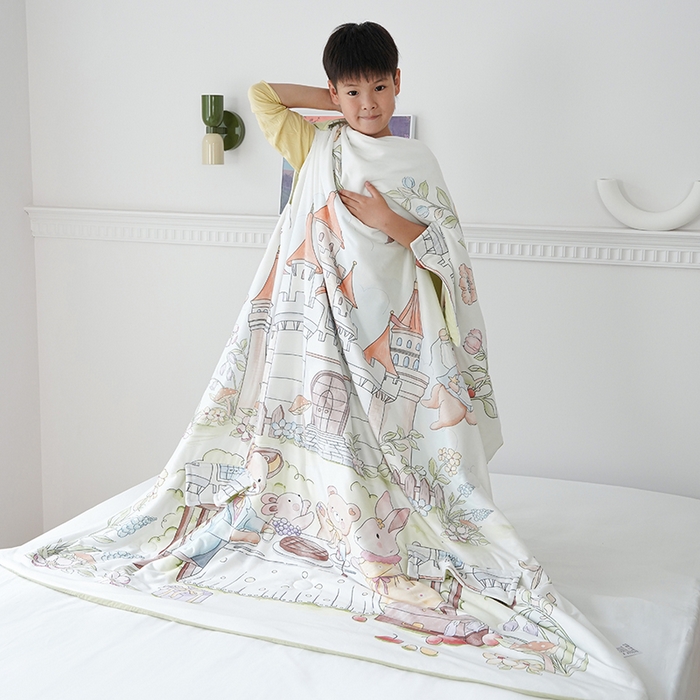 91家纺网 家纺一手货源 找家纺 小燕燕家纺  2026年新款儿童春夏款a类空调被夏凉被双温被宝宝防踢被锦氨凉感拥抱被 森林游乐园