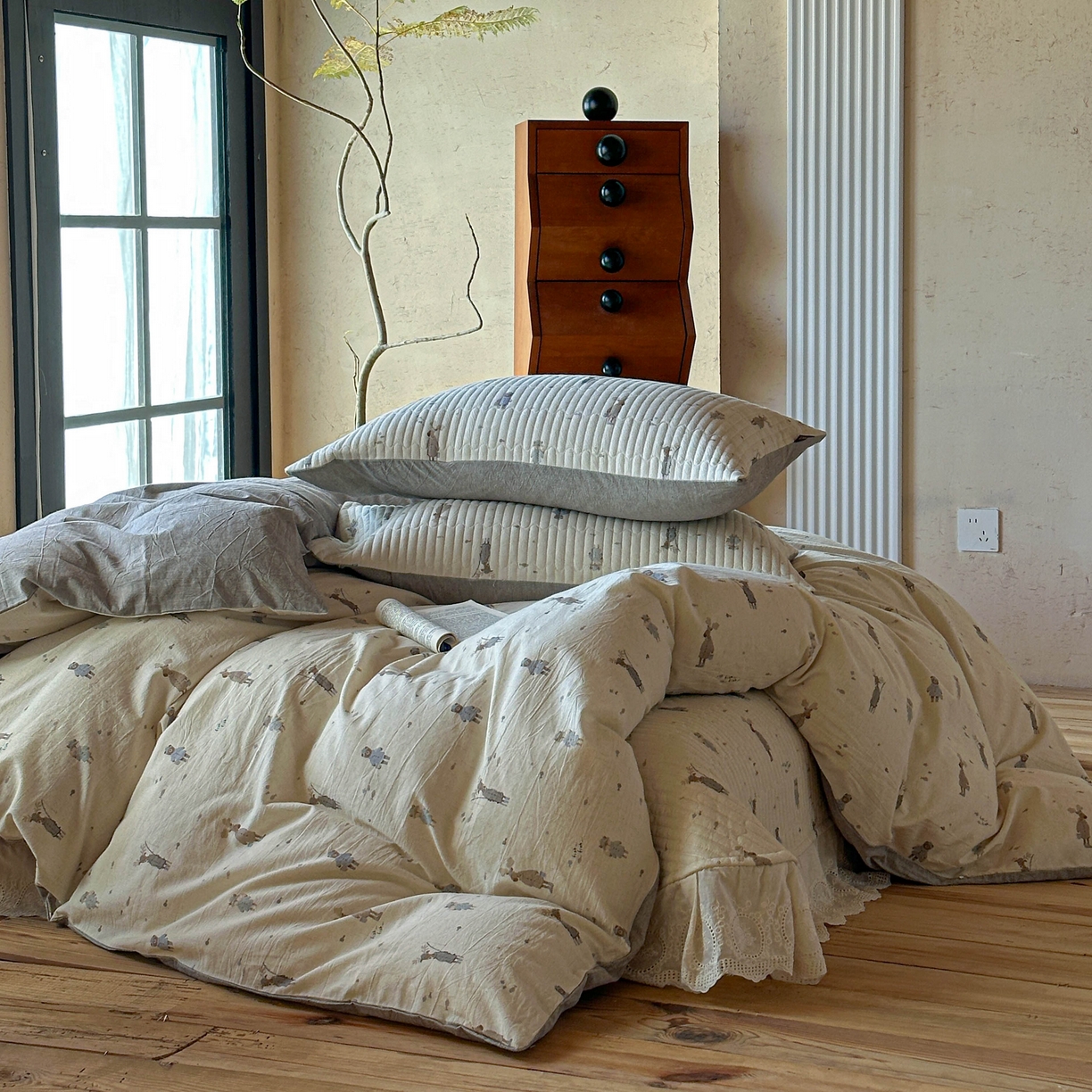 91家纺网 家纺一手货源 找家纺 孑寐家纺 2026新款亲肤舒适全棉棉麻床盖四件套 假日乐园