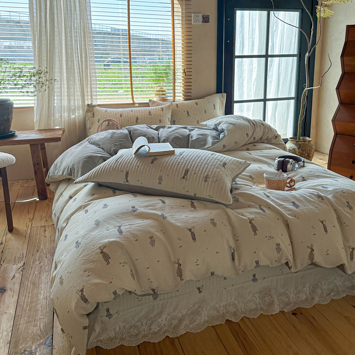 91家纺网 家纺一手货源 找家纺 孑寐家纺 2026新款亲肤舒适全棉棉麻床盖四件套 假日乐园