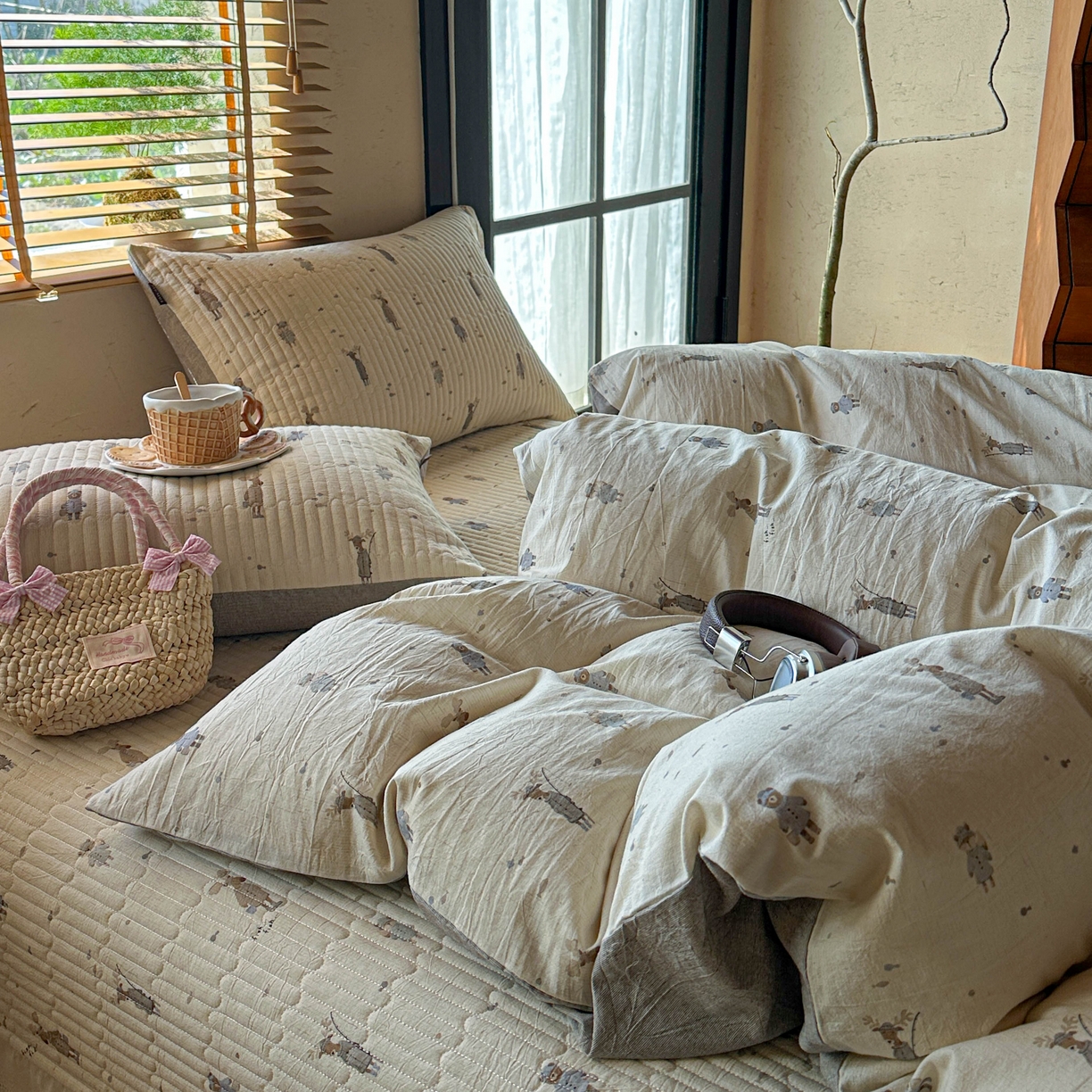 91家纺网 家纺一手货源 找家纺 孑寐家纺 2026新款亲肤舒适全棉棉麻床盖四件套 假日乐园