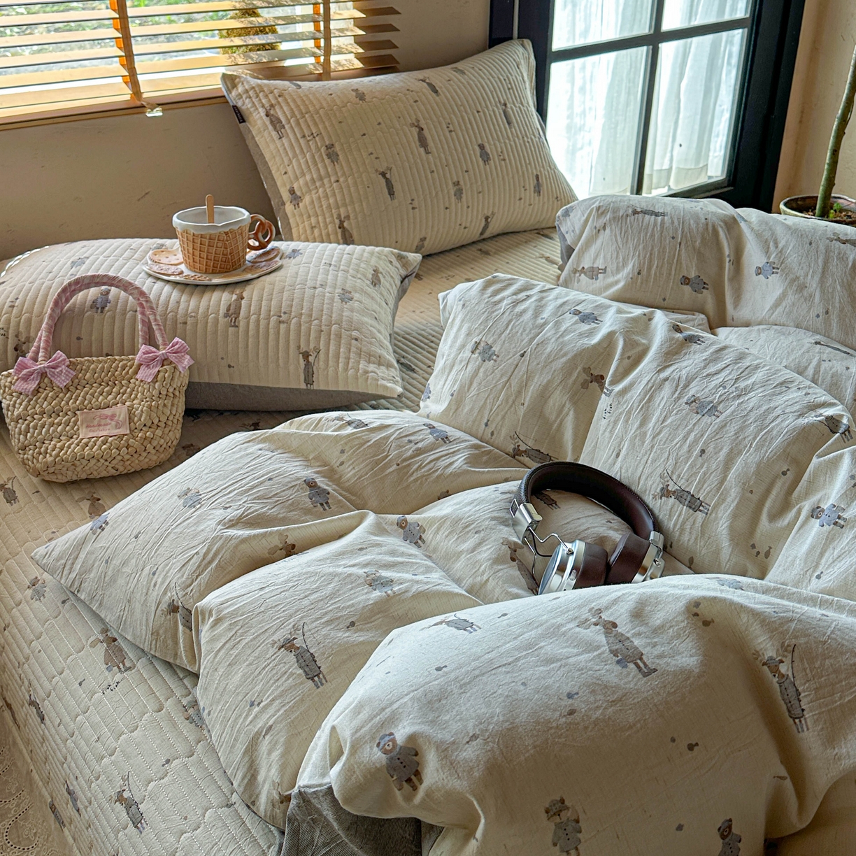 91家纺网 家纺一手货源 找家纺 孑寐家纺 2026新款亲肤舒适全棉棉麻床盖四件套 假日乐园