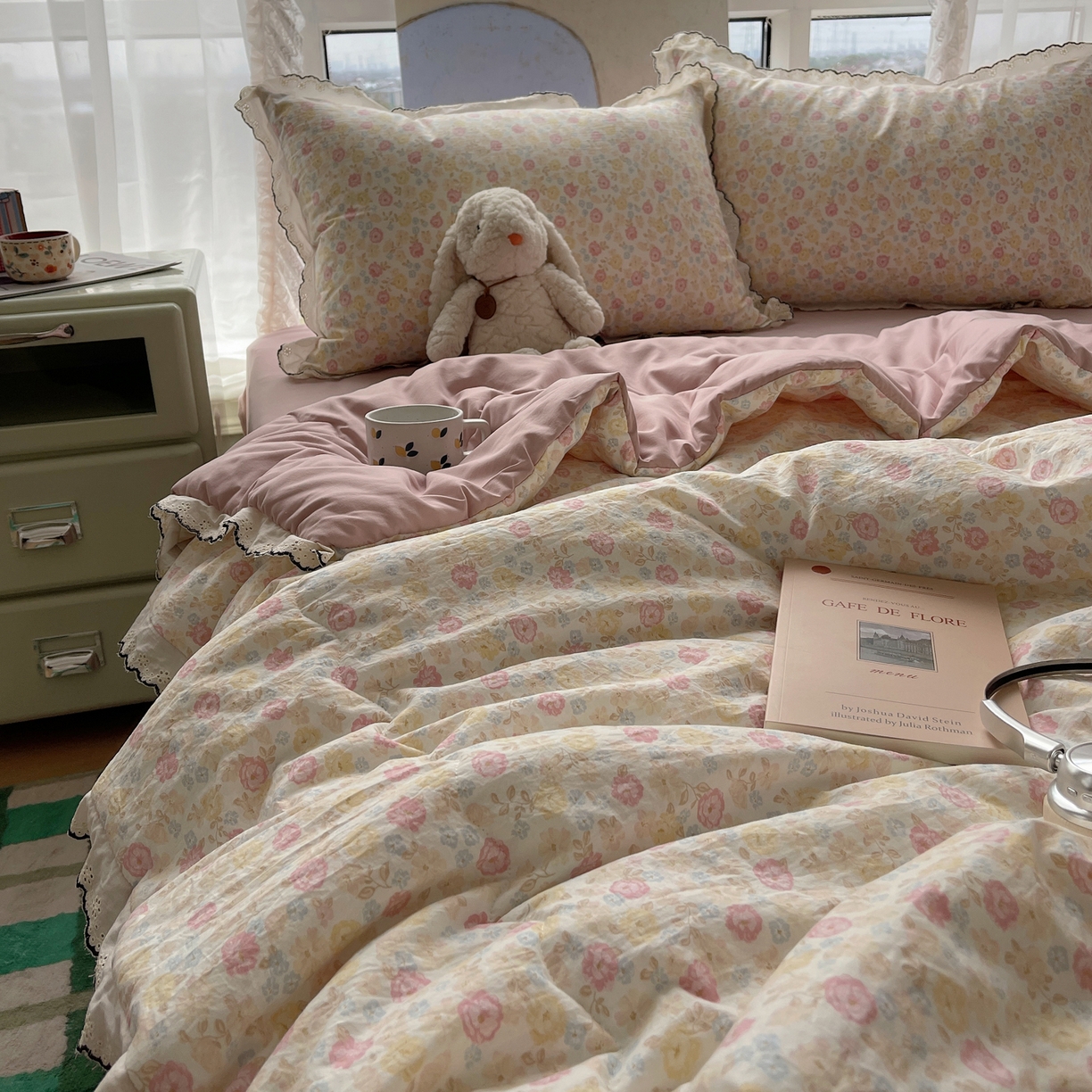 91家纺网 家纺一手货源 找家纺 （总）宝士康家纺 2026新款10A抗菌全棉黑色花边云朵棉单夏被/夏被四件套