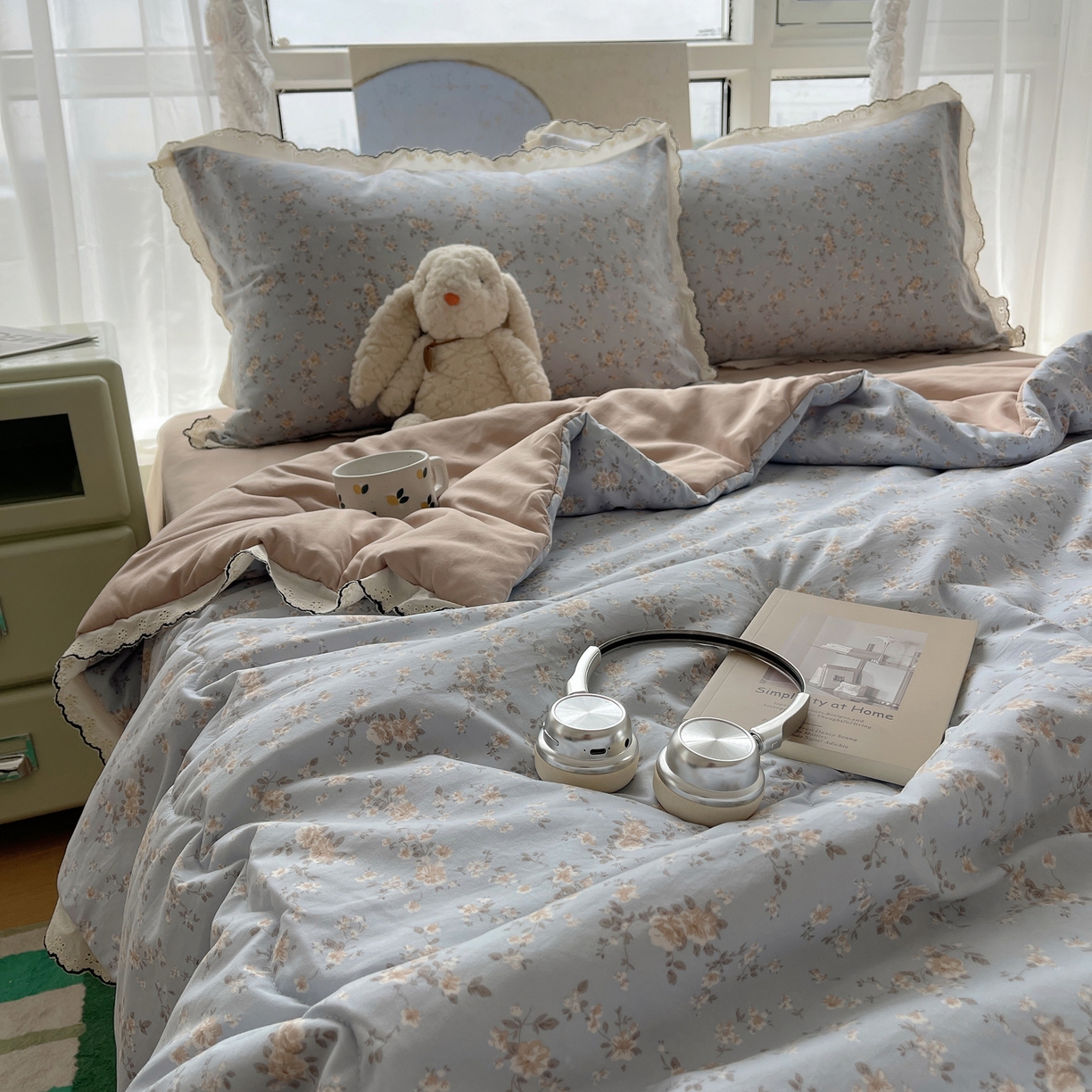 91家纺网 家纺一手货源 找家纺 （总）宝士康家纺 2026新款10A抗菌全棉黑色花边云朵棉单夏被/夏被四件套