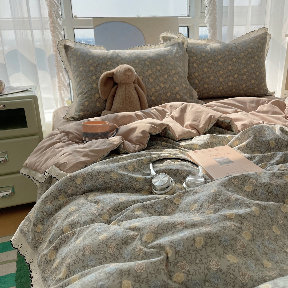 91家纺网 家纺一手货源 找家纺 （总）宝士康家纺 2026新款10A抗菌全棉黑色花边云朵棉单夏被/夏被四件套