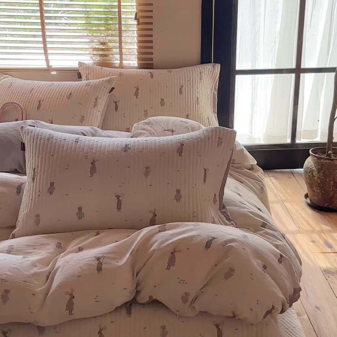 91家纺网 家纺一手货源 找家纺 孑寐家纺 2026新款亲肤舒适全棉棉麻床盖四件套 假日乐园