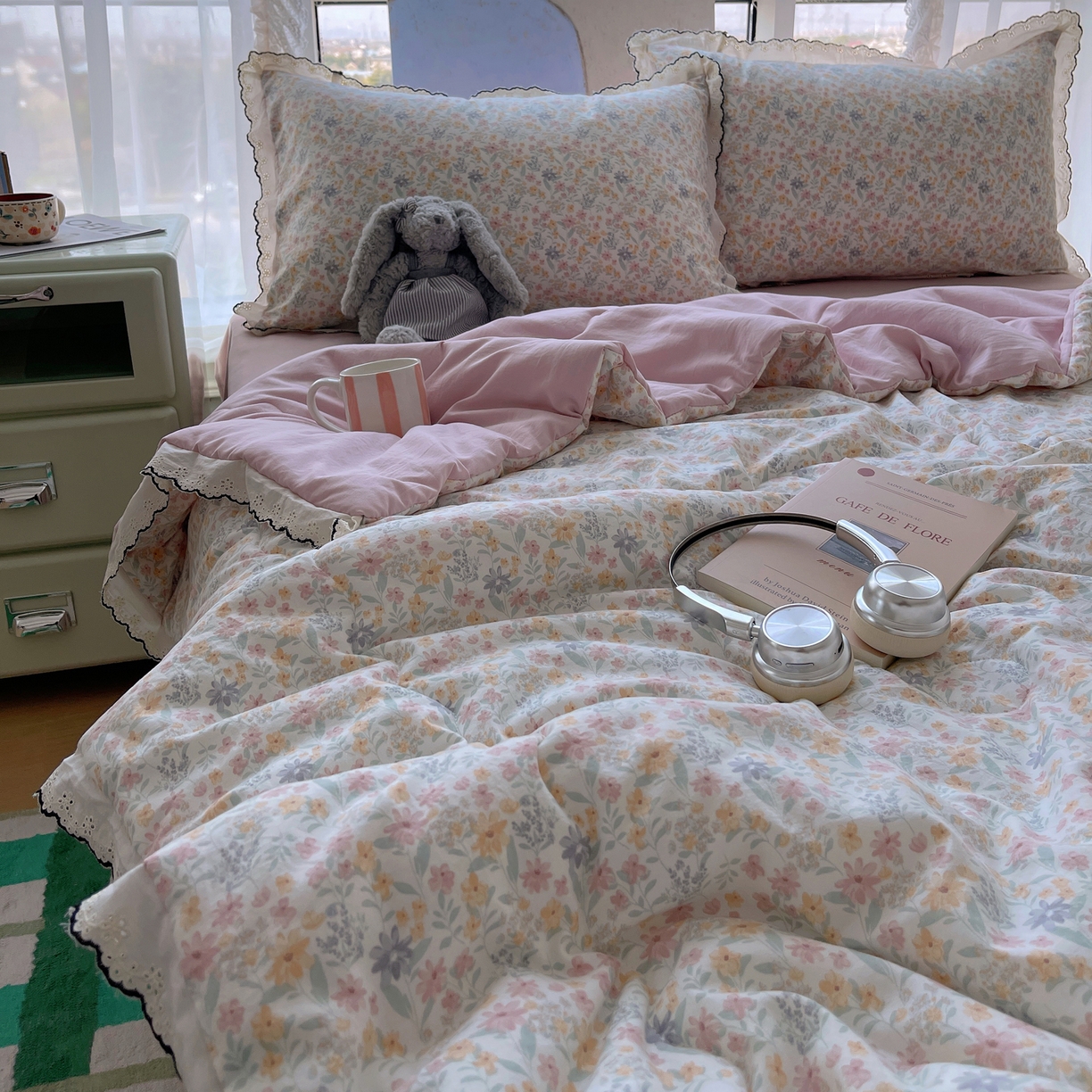 91家纺网 家纺一手货源 找家纺 （总）宝士康家纺 2026新款10A抗菌全棉黑色花边云朵棉单夏被/夏被四件套