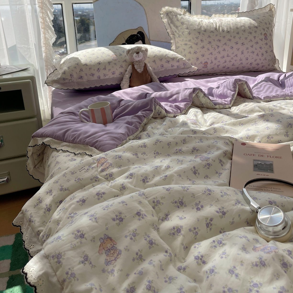 91家纺网 家纺一手货源 找家纺 （总）宝士康家纺 2026新款10A抗菌全棉黑色花边云朵棉单夏被/夏被四件套