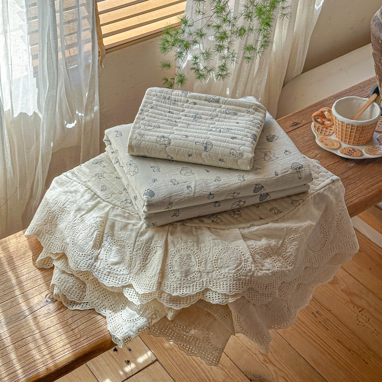 孑寐家纺 2026新款亲肤舒适全棉棉麻床盖四件套 奇妙森林