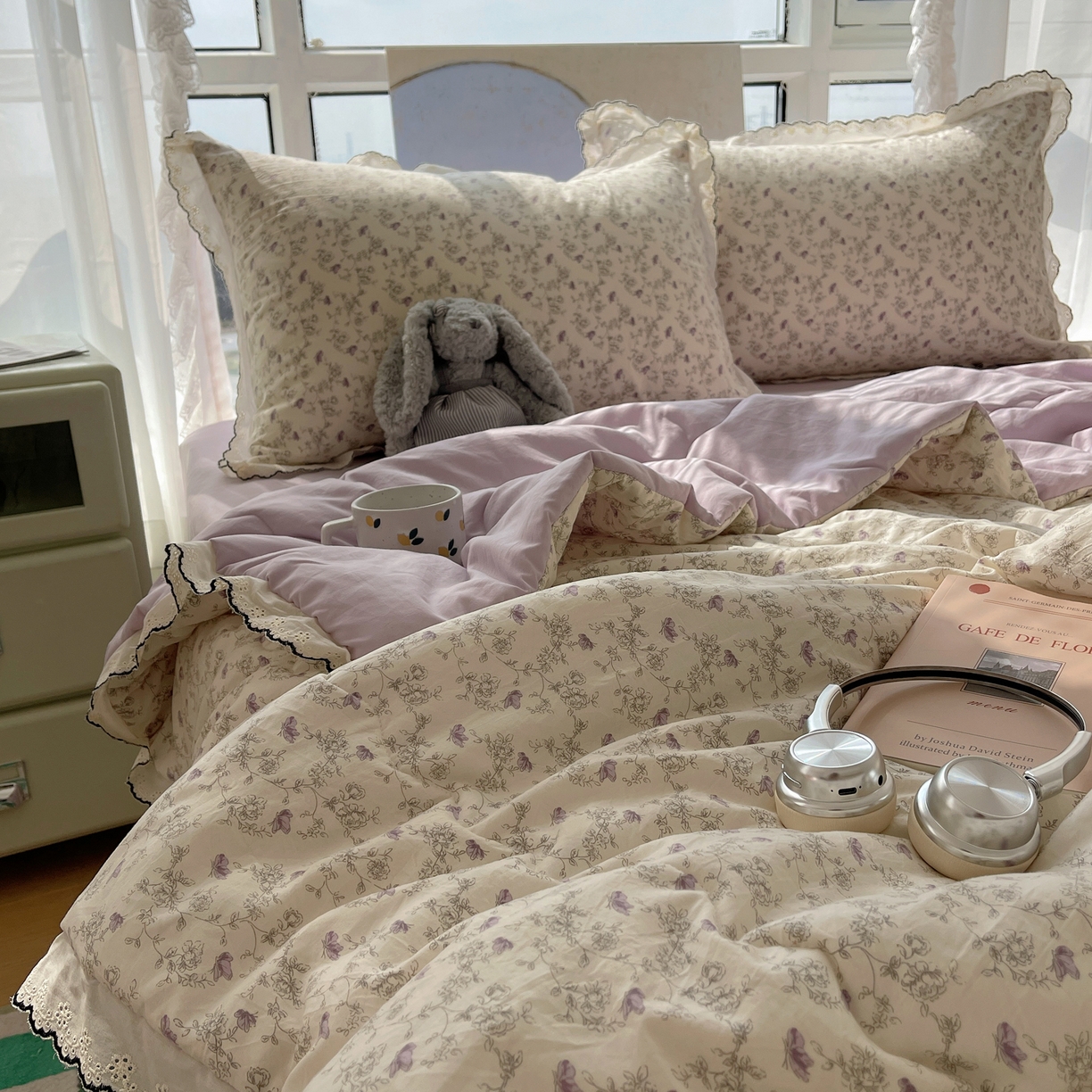 91家纺网 家纺一手货源 找家纺 （总）宝士康家纺 2026新款10A抗菌全棉黑色花边云朵棉单夏被/夏被四件套