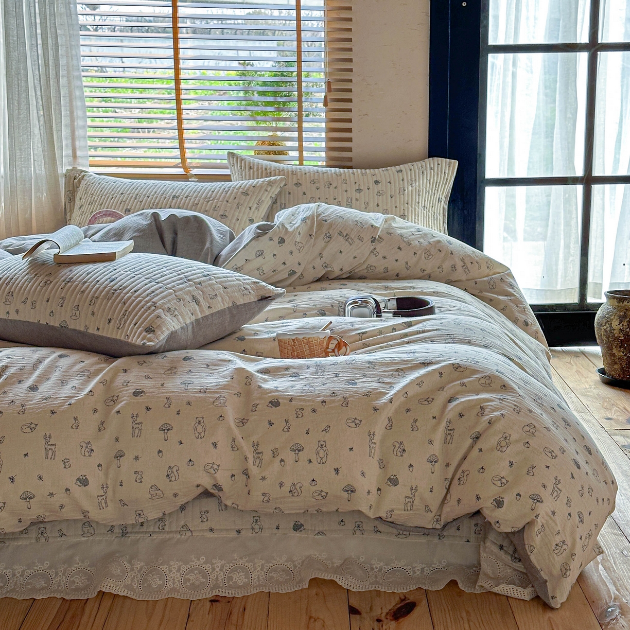 91家纺网 家纺一手货源 找家纺 孑寐家纺 2026新款亲肤舒适全棉棉麻床盖四件套 奇妙森林