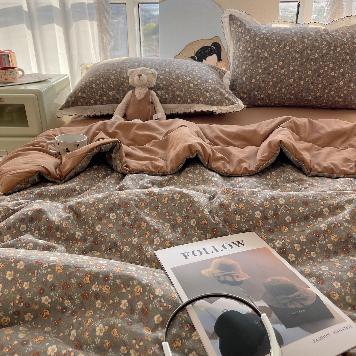 91家纺网 家纺一手货源 找家纺 宝士康家纺 2026新款10A抗菌全棉黑色花边云朵棉单夏被/夏被四件套 云朵棉-森系蔷薇