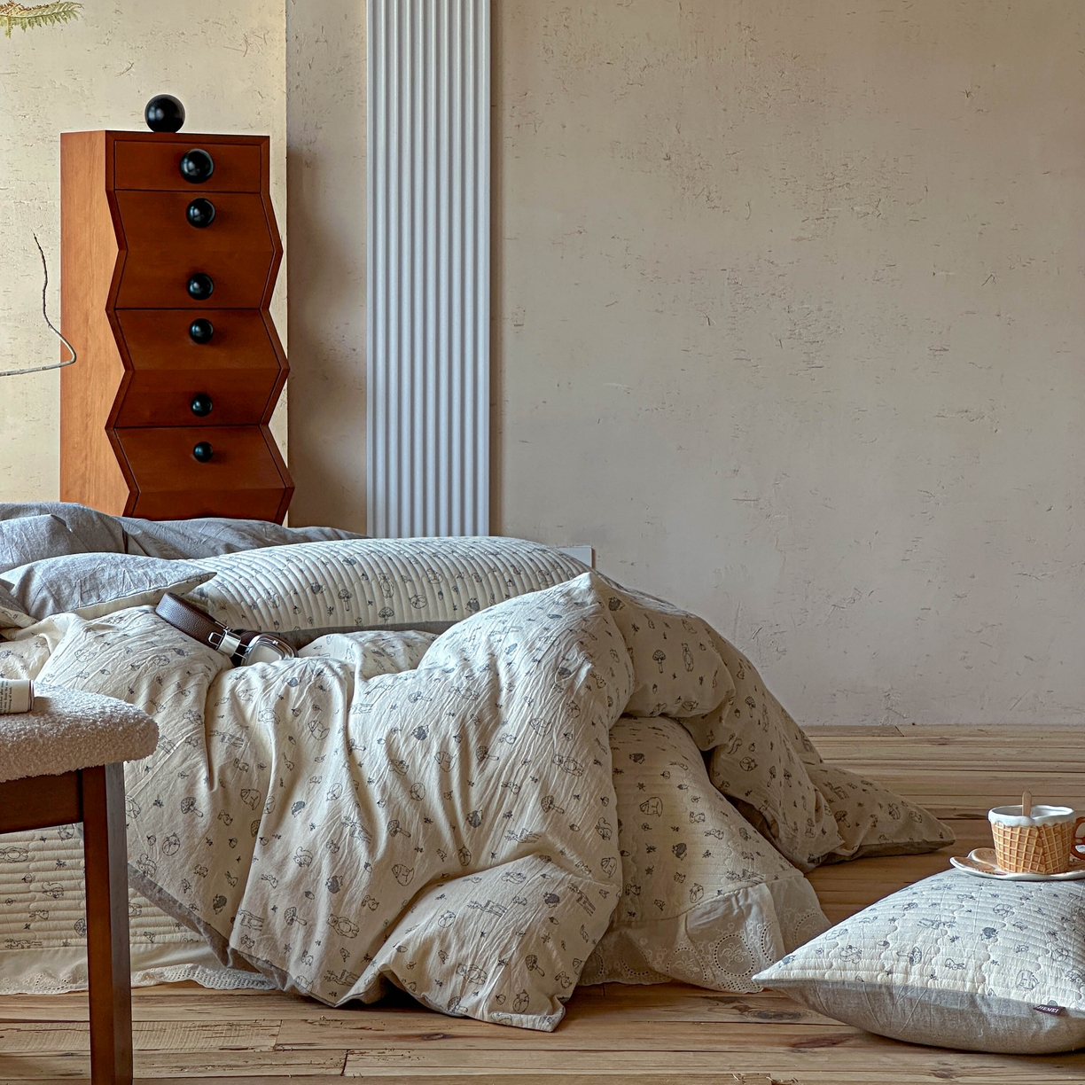 91家纺网 家纺一手货源 找家纺 孑寐家纺 2026新款亲肤舒适全棉棉麻床盖四件套 奇妙森林