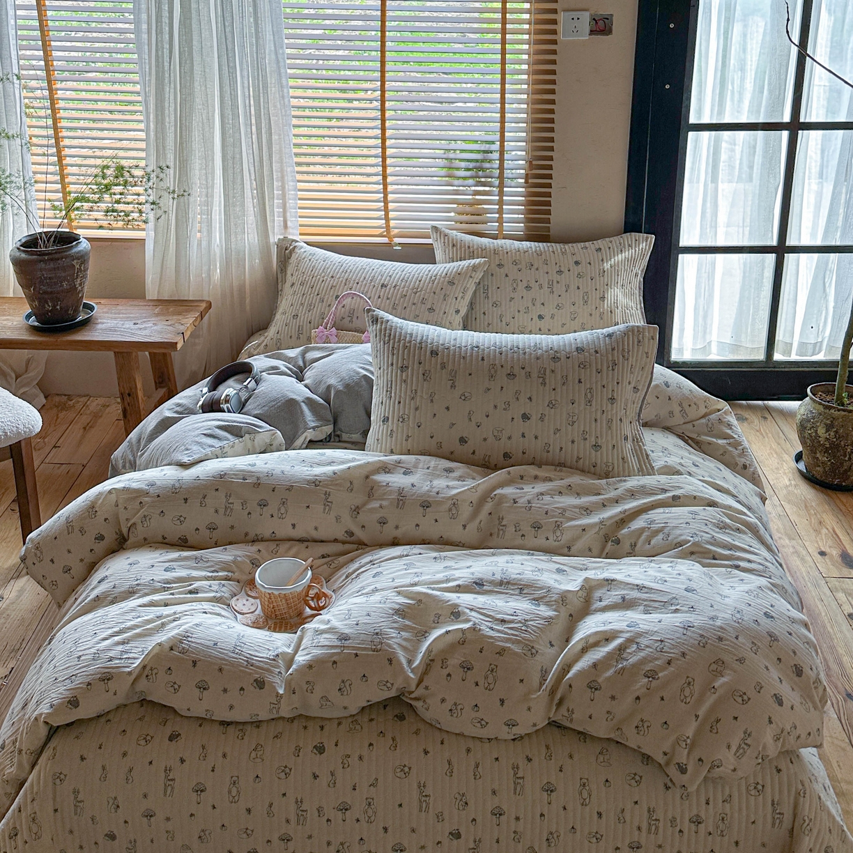 91家纺网 家纺一手货源 找家纺 孑寐家纺 2026新款亲肤舒适全棉棉麻床盖四件套 奇妙森林
