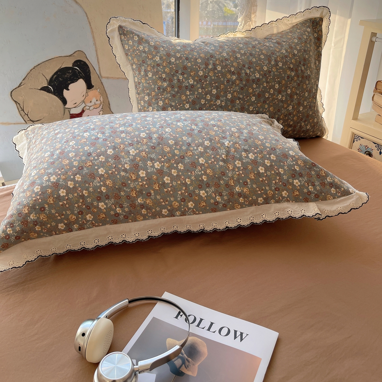 91家纺网 家纺一手货源 找家纺 宝士康家纺 2026新款10A抗菌全棉黑色花边云朵棉单夏被/夏被四件套 云朵棉-森系蔷薇