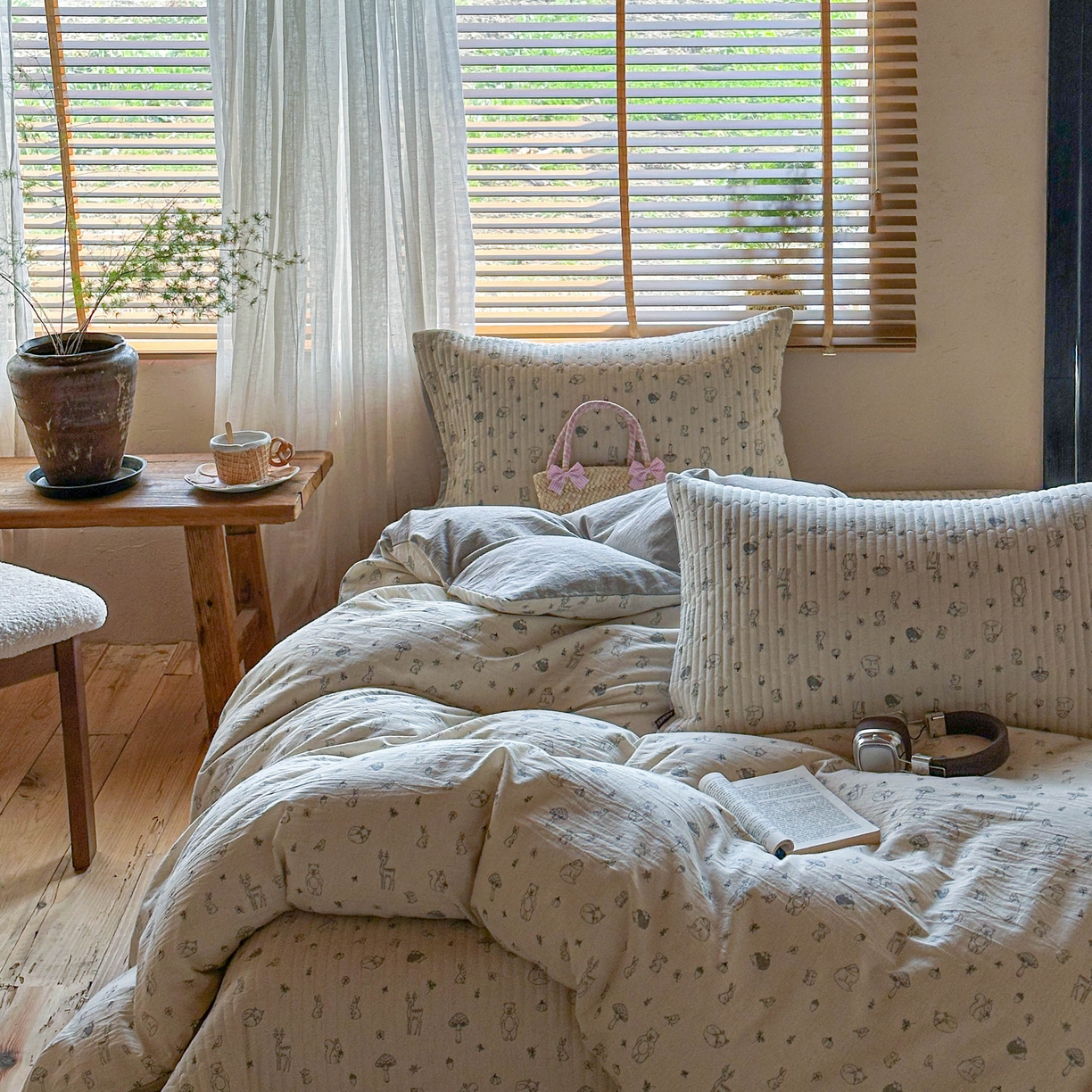 91家纺网 家纺一手货源 找家纺 孑寐家纺 2026新款亲肤舒适全棉棉麻床盖四件套 奇妙森林