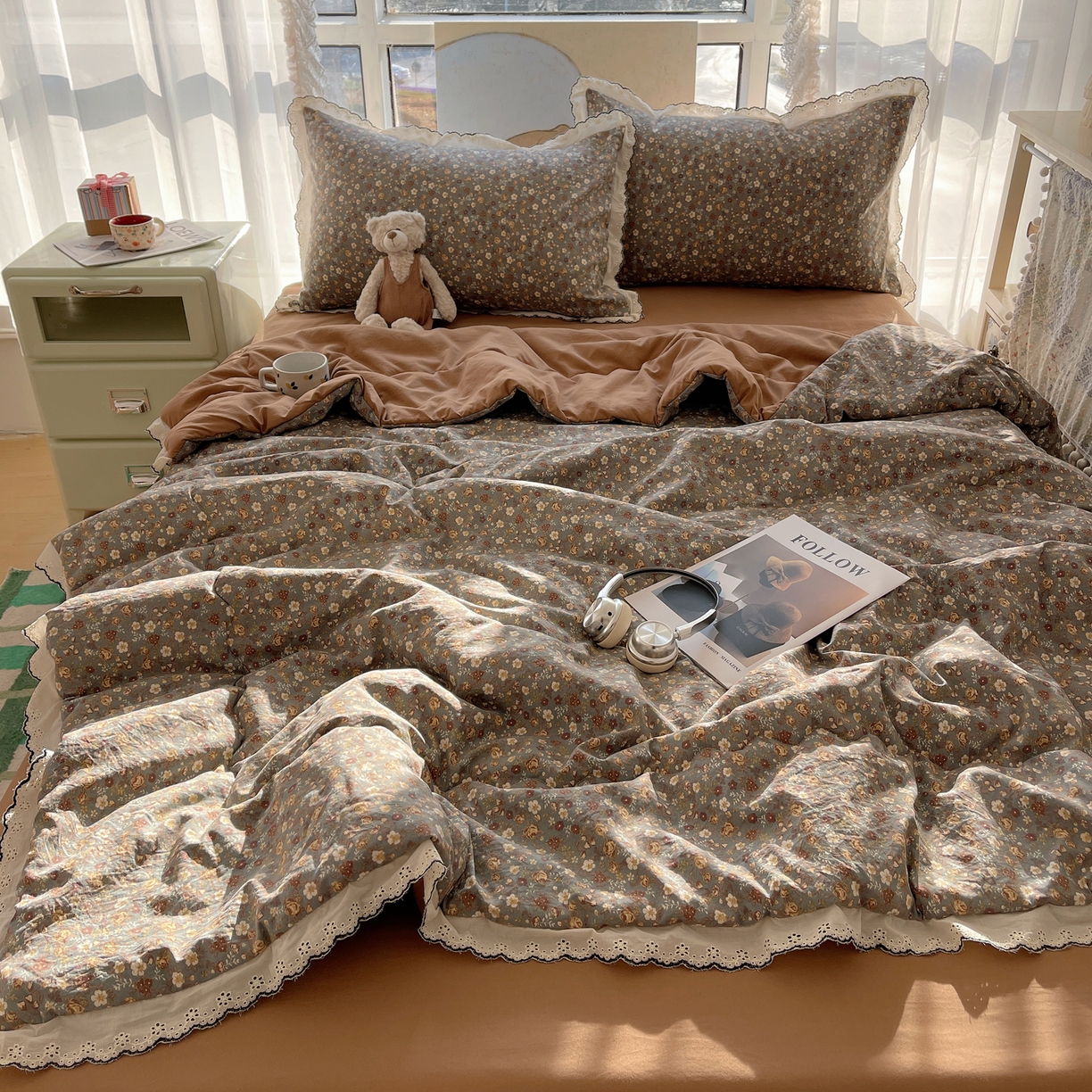 91家纺网 家纺一手货源 找家纺 宝士康家纺 2026新款10A抗菌全棉黑色花边云朵棉单夏被/夏被四件套 云朵棉-森系蔷薇