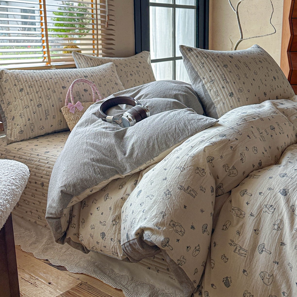 91家纺网 家纺一手货源 找家纺 孑寐家纺 2026新款亲肤舒适全棉棉麻床盖四件套 奇妙森林