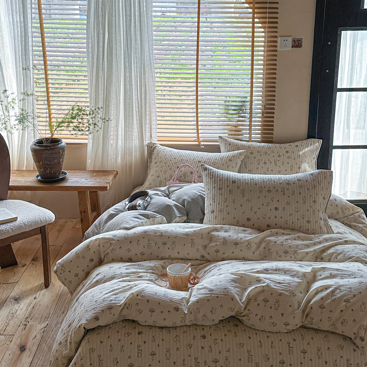 91家纺网 家纺一手货源 找家纺 孑寐家纺 2026新款亲肤舒适全棉棉麻床盖四件套 奇妙森林