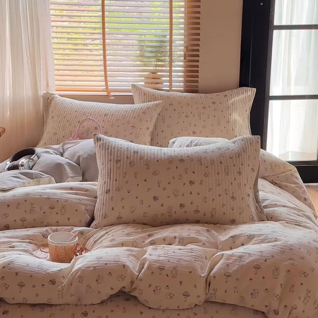 91家纺网 家纺一手货源 找家纺 孑寐家纺 2026新款亲肤舒适全棉棉麻床盖四件套 奇妙森林