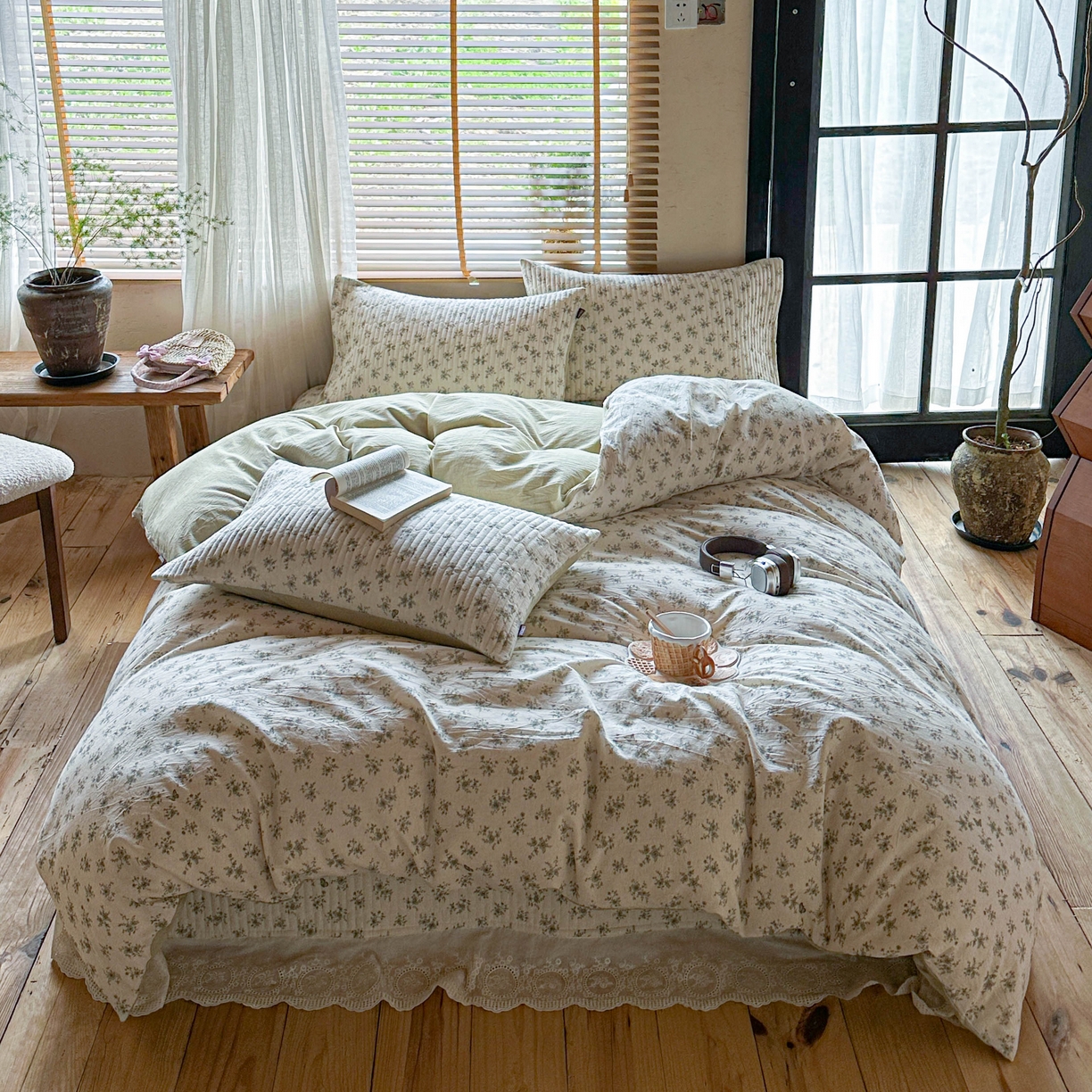 91家纺网 家纺一手货源 找家纺 孑寐家纺 2026新款亲肤舒适全棉棉麻床盖四件套 清风蝶语