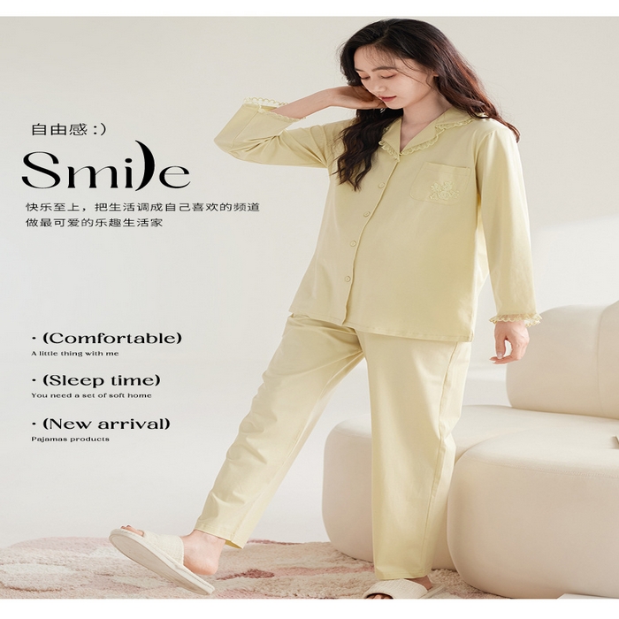 91家纺网 家纺一手货源 找家纺 （总）洛兰沙家居馆 新款纯棉甜美哺乳家居服春夏季孕产妇长袖休闲舒适翻领月子服