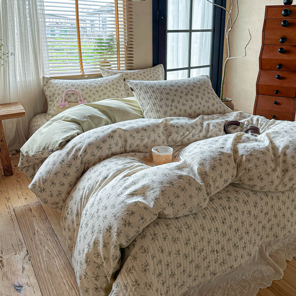 91家纺网 家纺一手货源 找家纺 孑寐家纺 2026新款亲肤舒适全棉棉麻床盖四件套 清风蝶语