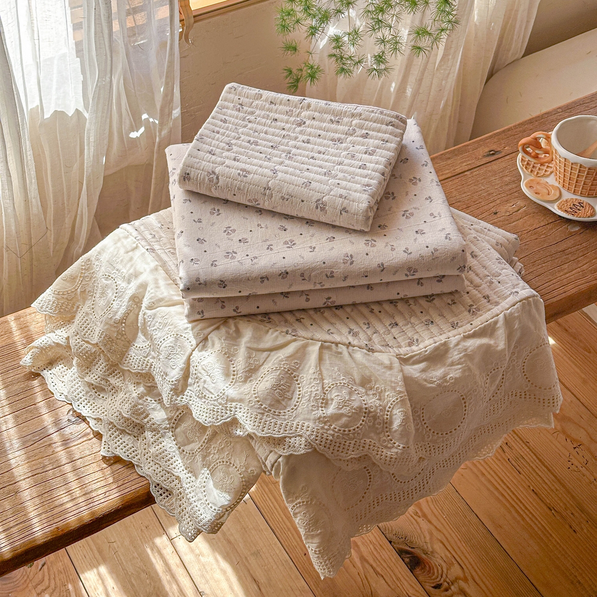 孑寐家纺 2026新款亲肤舒适全棉棉麻床盖四件套 秋野拾花