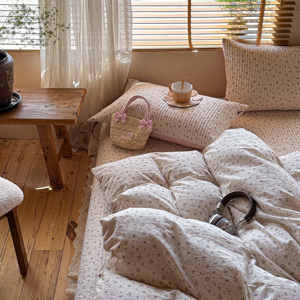 91家纺网 家纺一手货源 找家纺 孑寐家纺 2026新款亲肤舒适全棉棉麻床盖四件套 秋野拾花