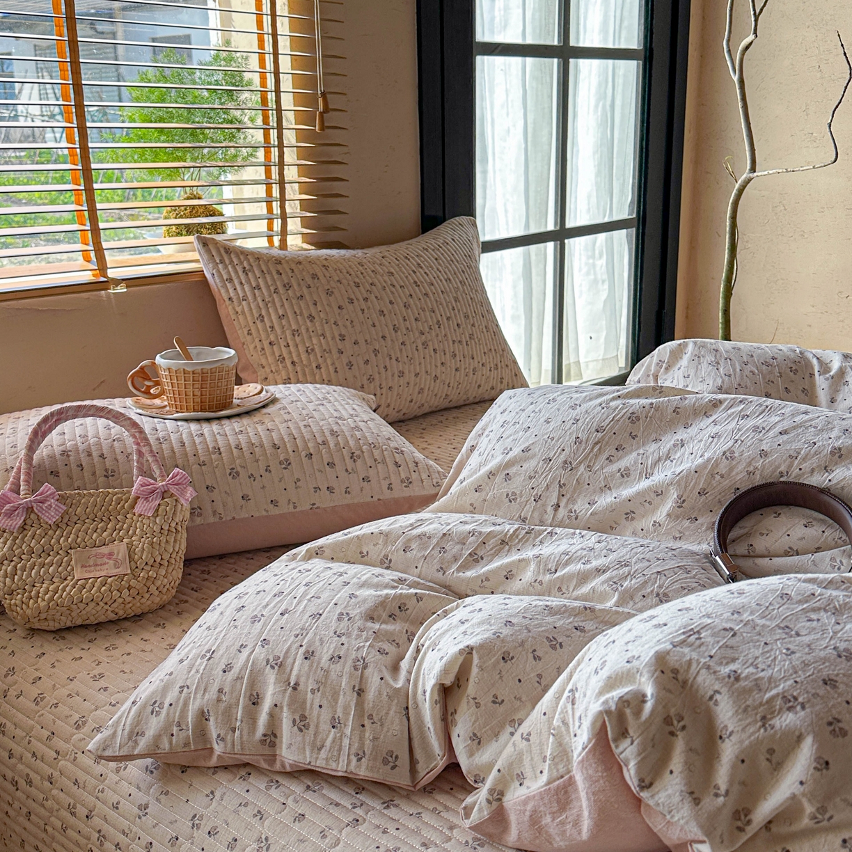 91家纺网 家纺一手货源 找家纺 孑寐家纺 2026新款亲肤舒适全棉棉麻床盖四件套 秋野拾花